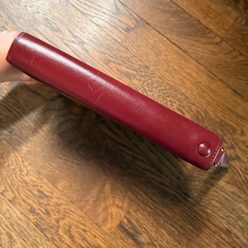 Authentic Cartier Burgundy Leather Clutch with Gold Accents - Picture 7 of 17